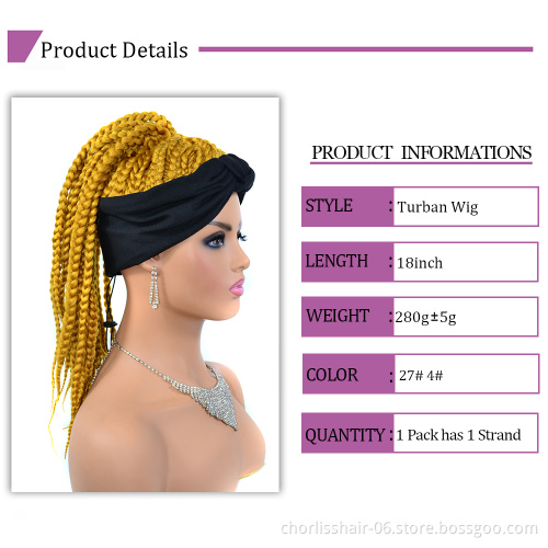 Wholesale Black Blonde Afro Turban Braids Ponytail Wigs headband Synthetic Hair Wigs With Headband Attached For Black Woman
